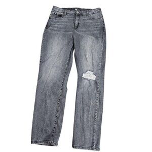 INC Straight Jeans Womens 16 Gray Charcoal High Rise Distressed Stretch Denim